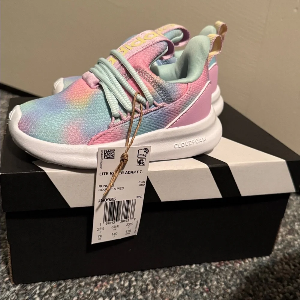 adidas Kids Cloudfoam Sneakers in Pastel Rainbow (Pink, Blue, Mint)